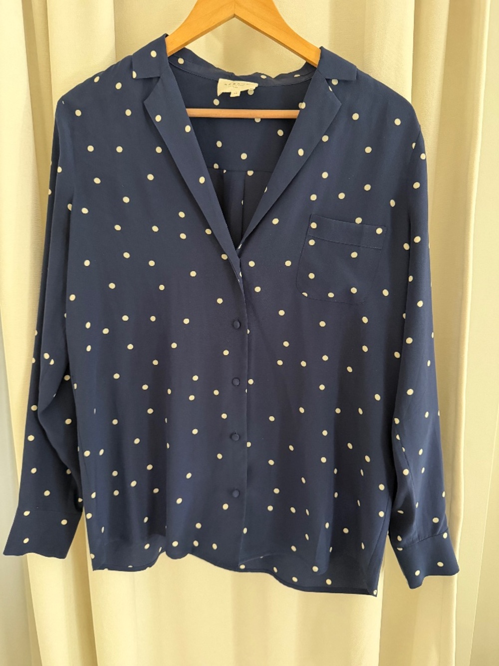 Sezane` Silk Blue Dot Pattern V-neck Blouse - sz40